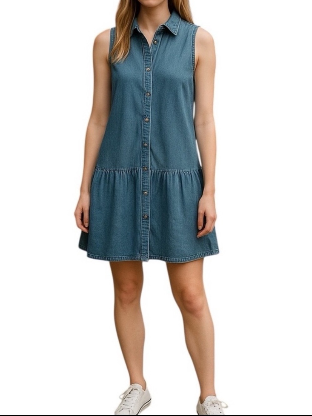 GAP Sleeveless Denim Button-Front Dress Coastal Western Preppy
